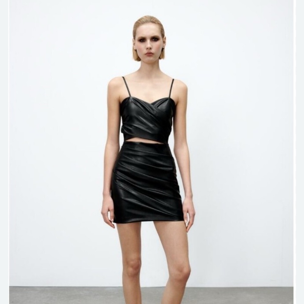 Black Faux Leather Mini Dress ZARA XS